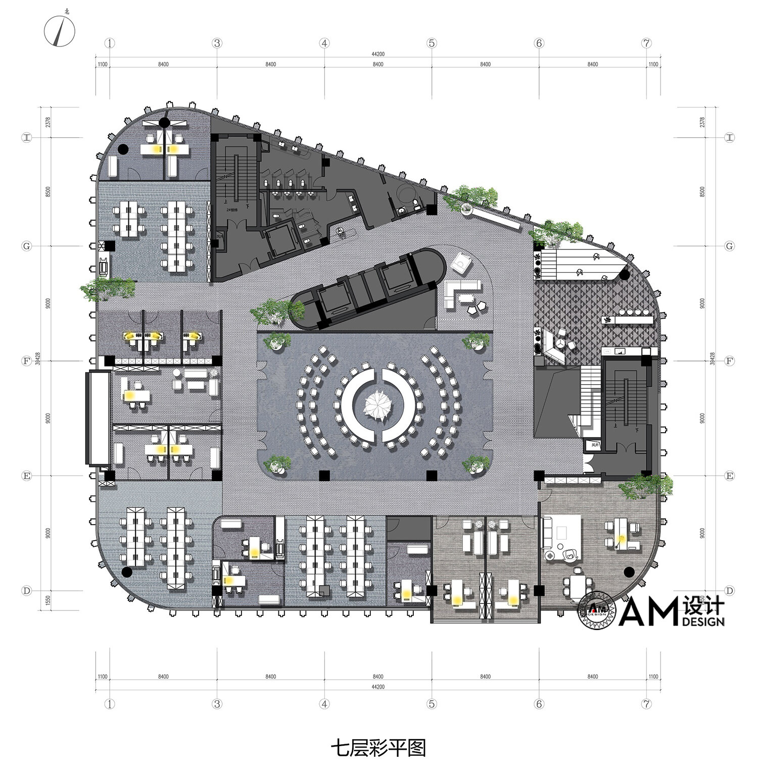 AM设计 | 内蒙古东源集团办公楼七层设计平面图